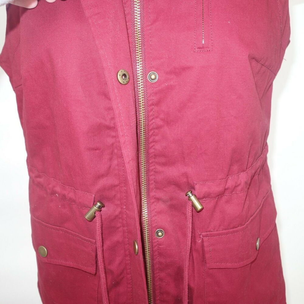 Love Tree Faux Fur Lined Anorak Utility Hooded Vest Red Maroon Women's Small - Picture 4 of 10